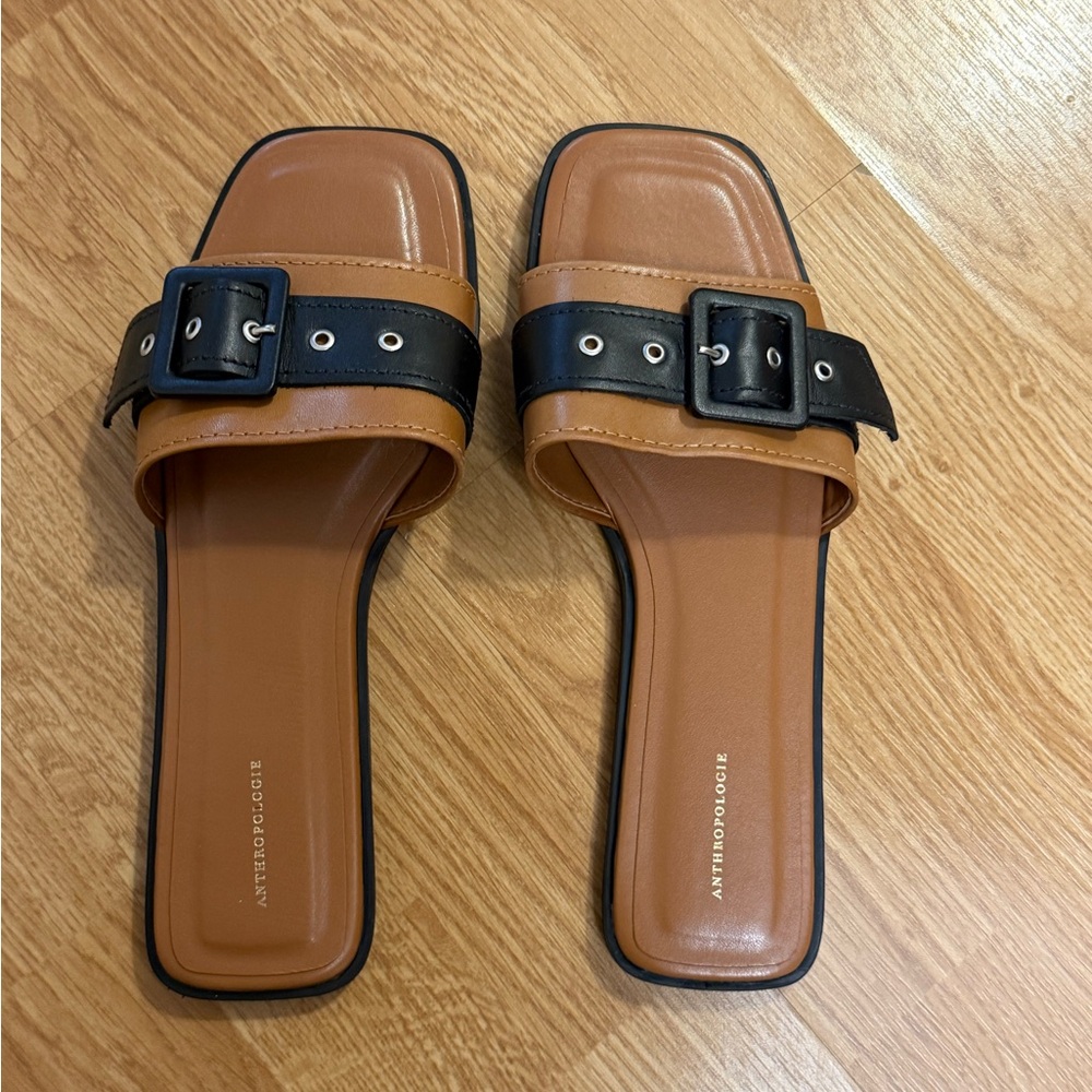 Anthropologie Brown and Black Buckle Sandals